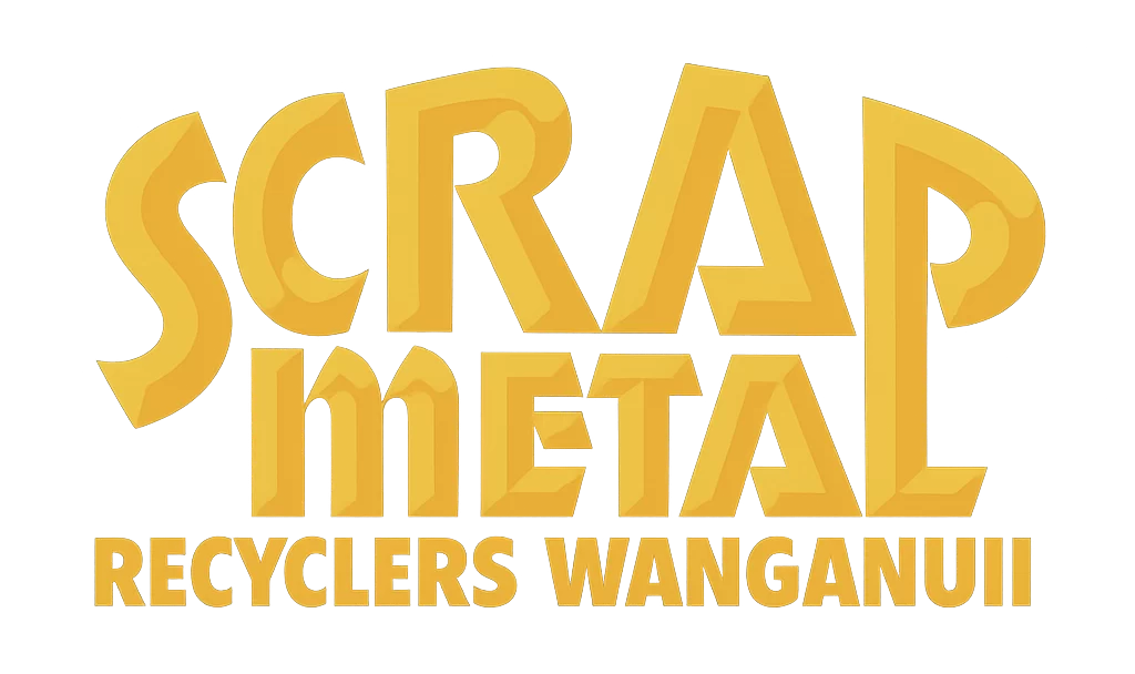 Scrap Metal Recyclers Wanganui logo in gold lettering, representing a professional scrap metal recycling company in Wanganui, New Zealand.