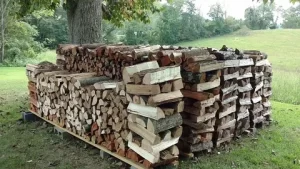 High quality firewood logs stacked neatly for sale by Eastside Firewood